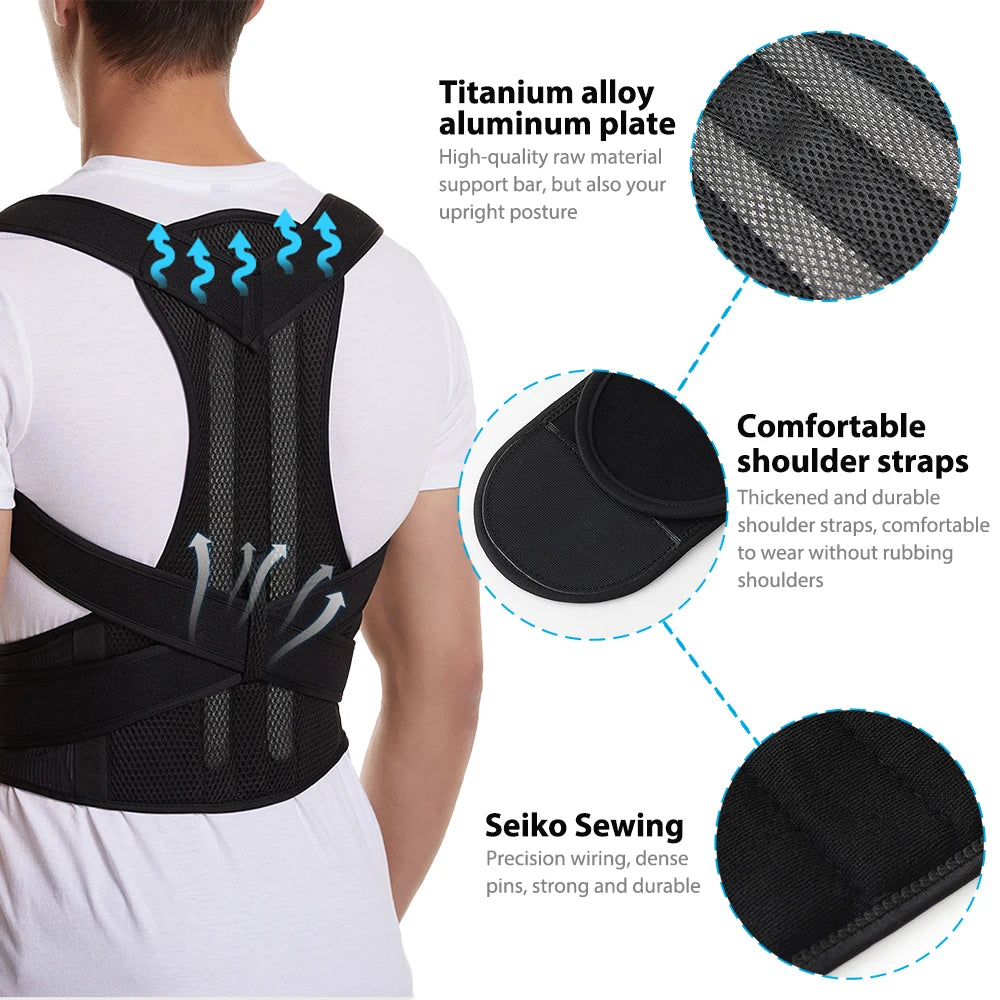 Back Brace Posture Corrector for Women & Men, Adjustable Back Lumbar Support Belt Shoulder Posture Support for Improve Scoliosis