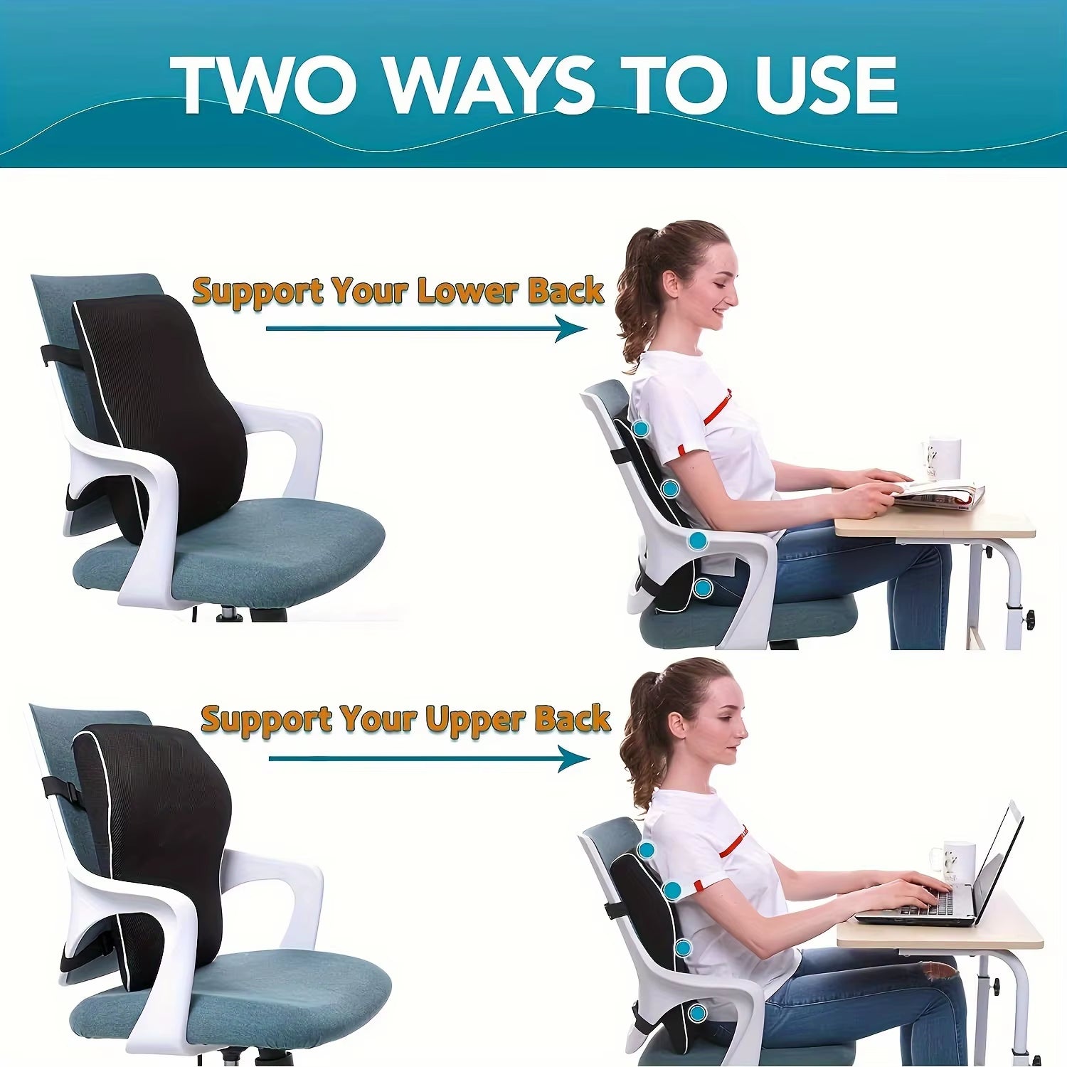 Memory Foam Lumbar Pillow for Lower Back Pain - Adjustable Support, Breathable Mesh, Universal Straps for Office Chair & Car.