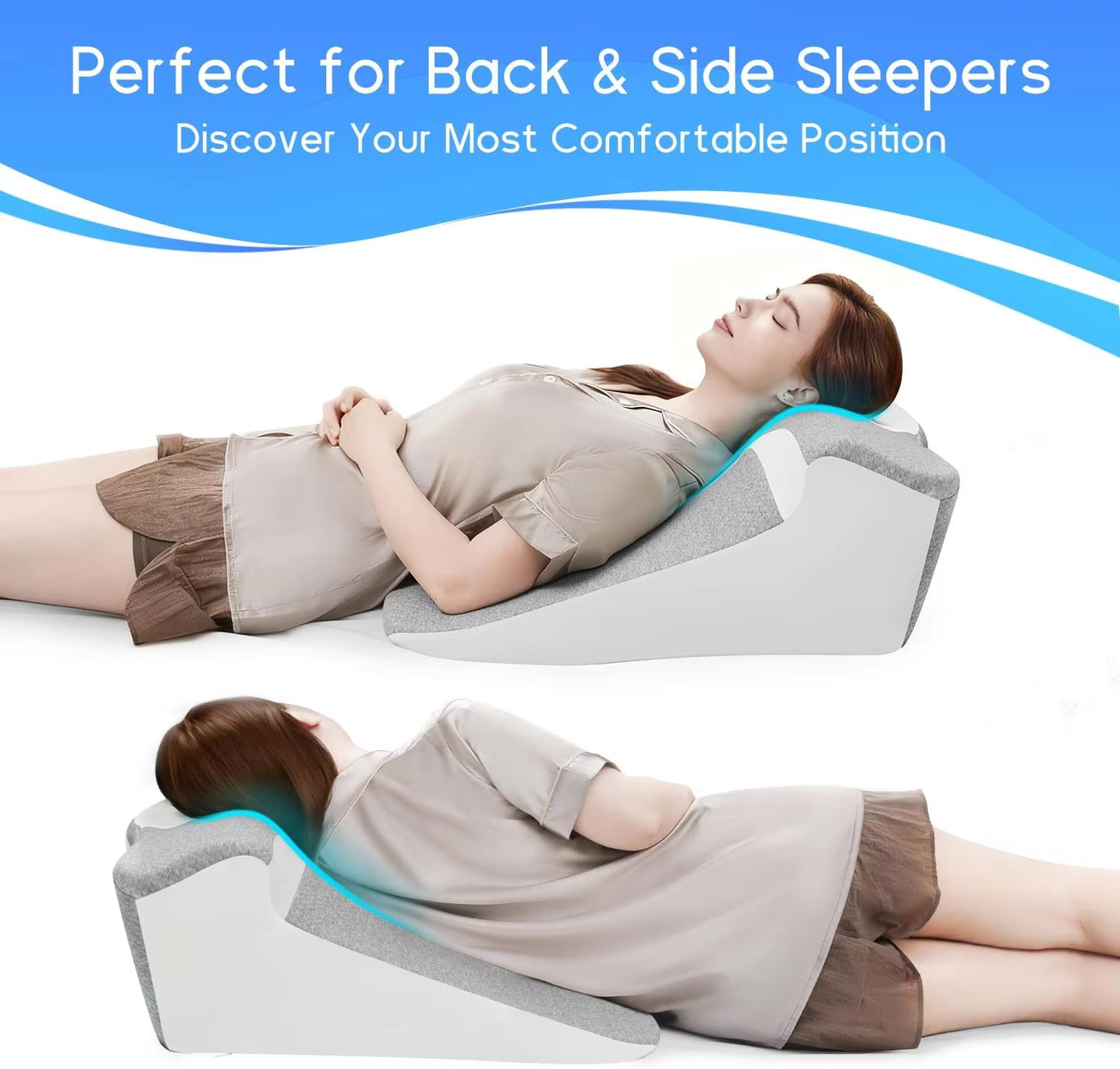Bed Wedge Pillow for Acid Reflux or Sleeping with New Prone Position Ergonomic Pillow for Reading, Couple'S Lying Pillow