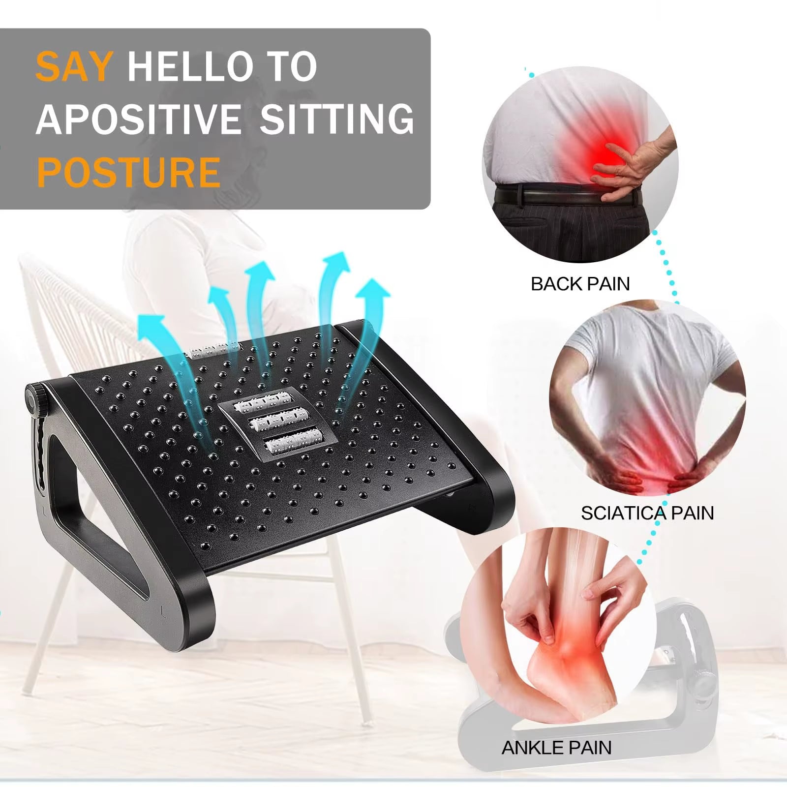 Foot Rest for under Desk Adjustable Foot Rest Ergonomic Foot Stool Massage for Pressure Relief Portable Footstool Leg Rest Desk