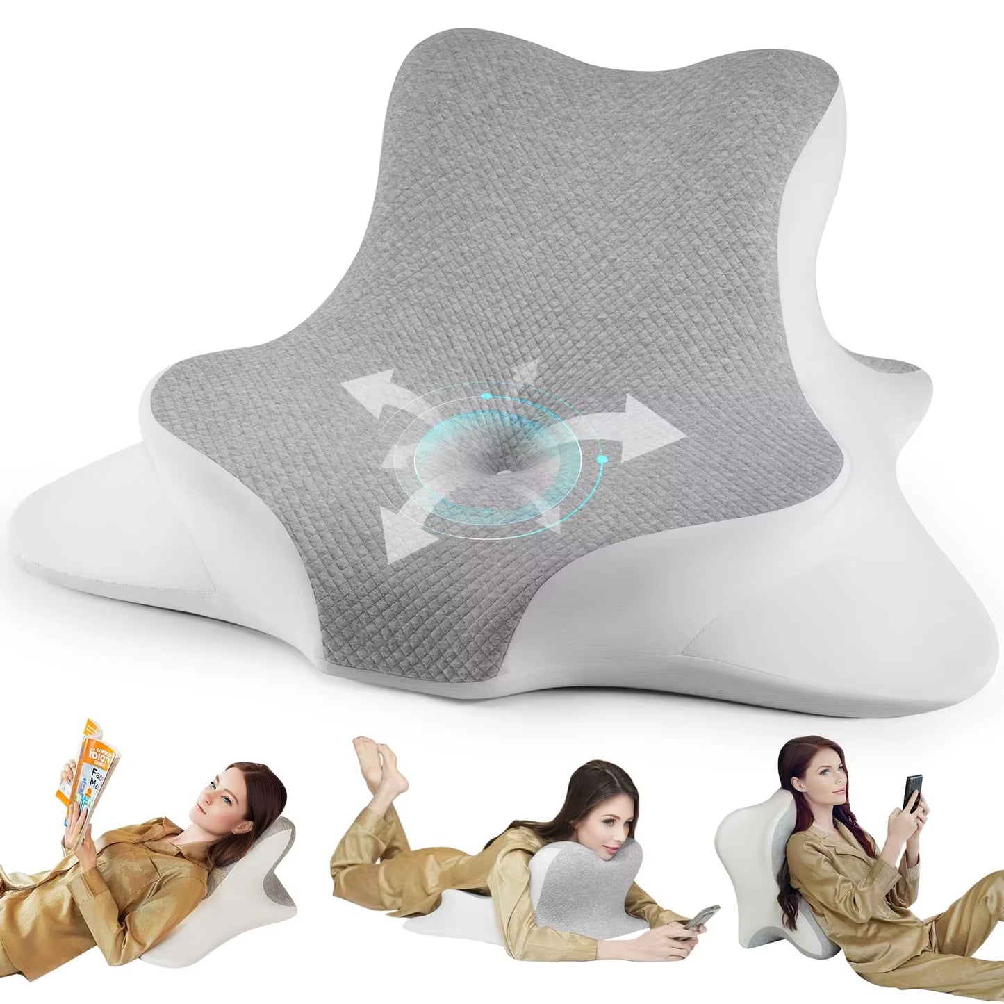 Reading Pillow for Bed, Lying, Leaning and Prone, Ergonomic Memory Foam Bed Wedge Pillow for Chin & Back Support Pillows
