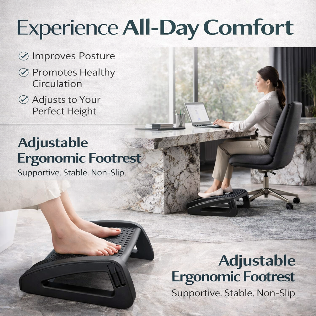 FlexLift™ Adjustable Under-Desk Foot Rest with Massage Rollers