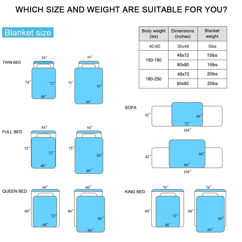 3 Sizes Weighted Blanket Quilted Design Heavy Weight Tranquility Blanket Breathable Fabric Soft Material