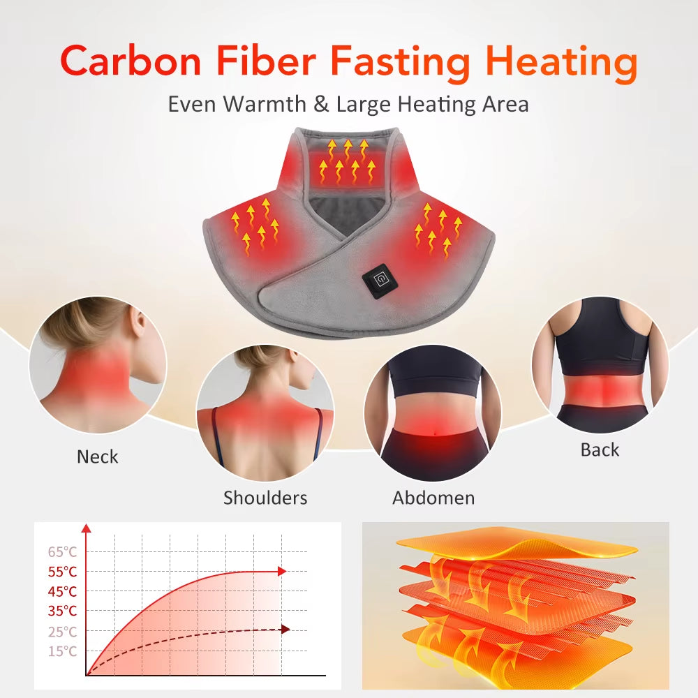 USB Heated Back Wrap Electric Heating Shoulder Neck Pad 3 Heat Level Soft Hot Compress Back Shawl Neck Shoulder Fast Heated Pad