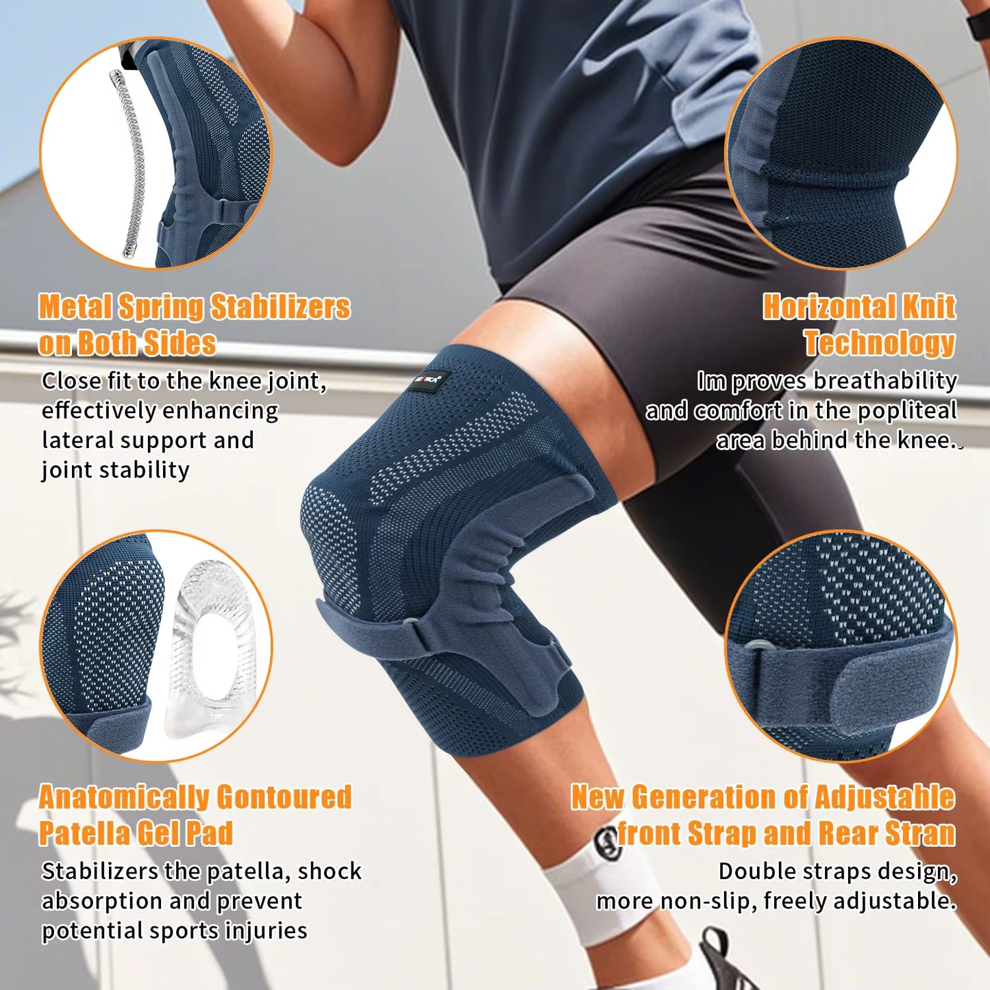 Knee Brace with Patella Pad & Side Stabilizers,Knee Compression Sleeve Support for Women and Men ACL/PCL, Running Sports