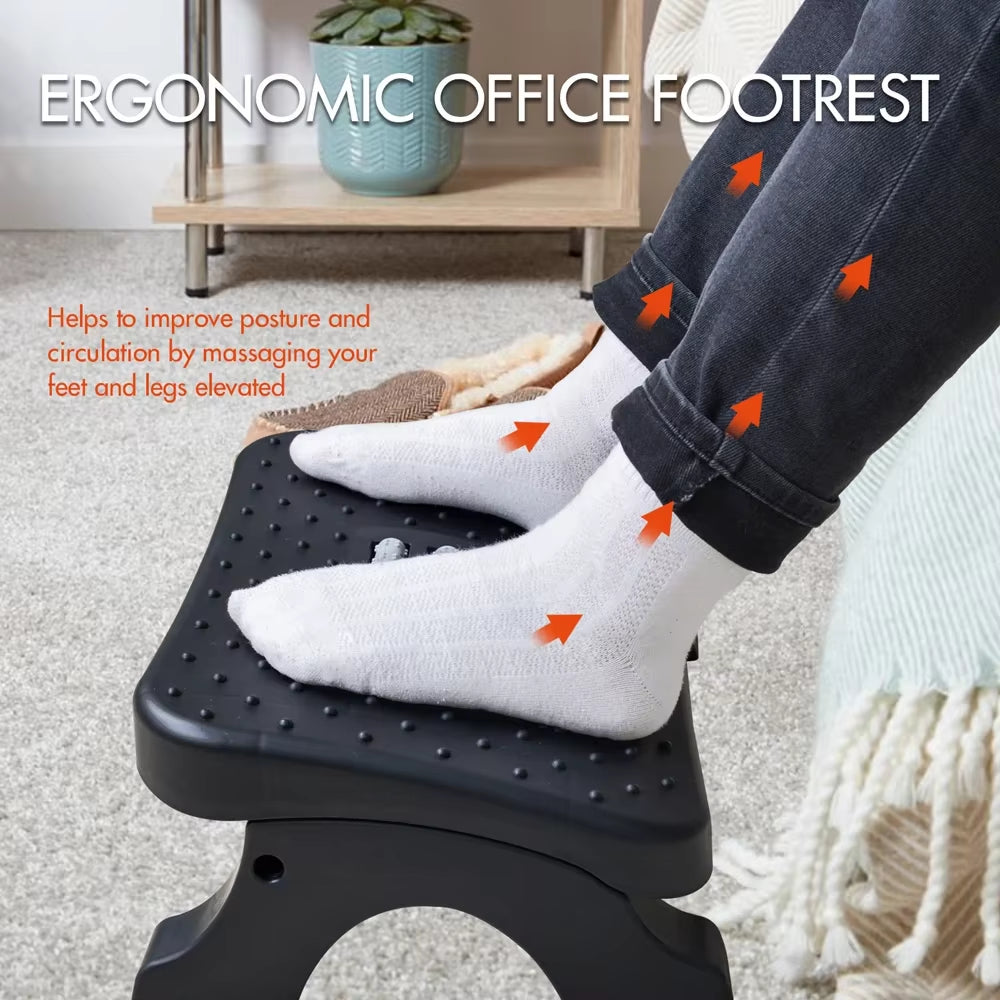 Ergonomic under Desk Footrest with Massage Rollers120Lbs Capacity, Adjustable Height, Pain Relief for Office & Home