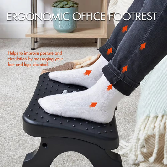 Ergonomic under Desk Footrest with Massage Rollers120Lbs Capacity, Adjustable Height, Pain Relief for Office & Home