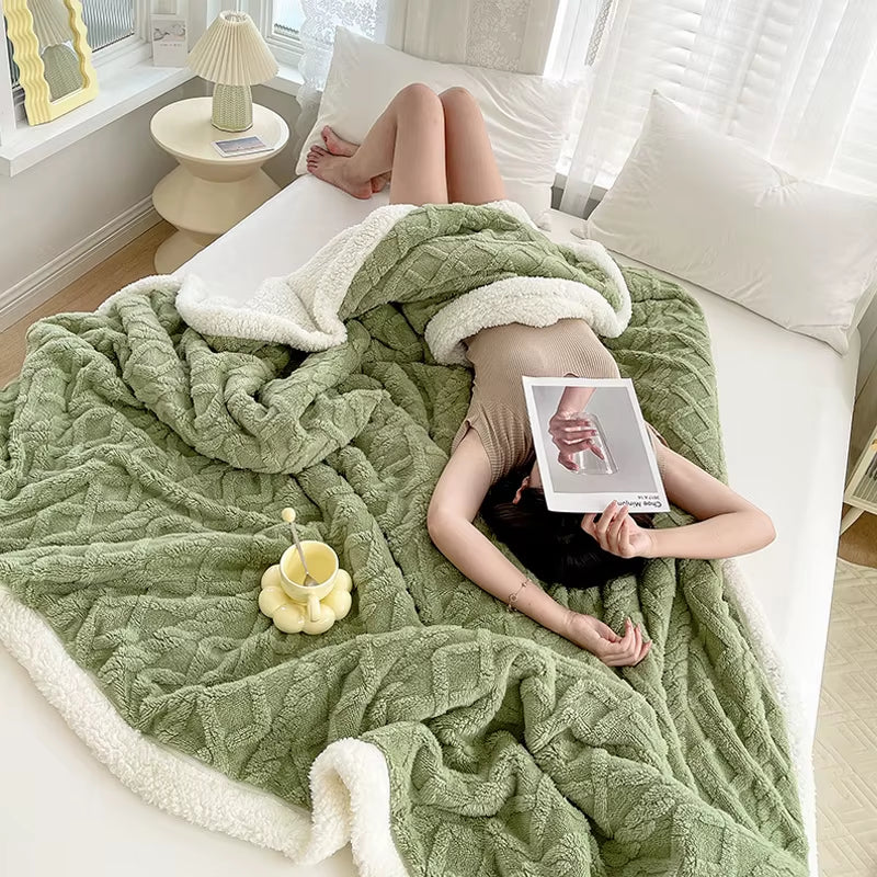 1Pc Weighted Blanket for Adults Premium Jacquard Sherpa Material Soft Warm Thickened for Stress Relief Ultimate Comfort Blanket