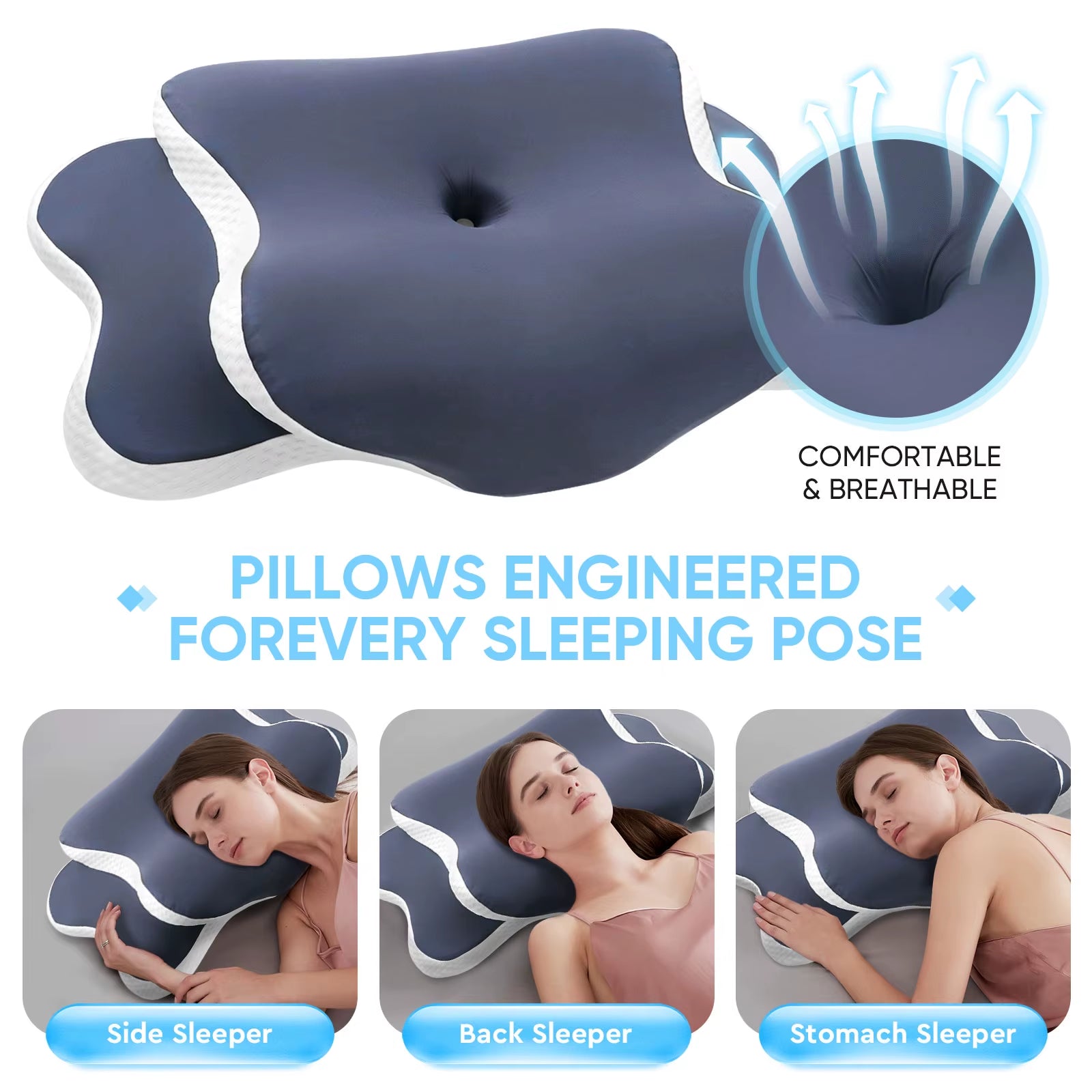 Memory Foam Pillow Cervical Pillow Neck Pain Relief Contour Ergonomic Orthopedic Neck Support for Side Back Stomach Sleeper Gift