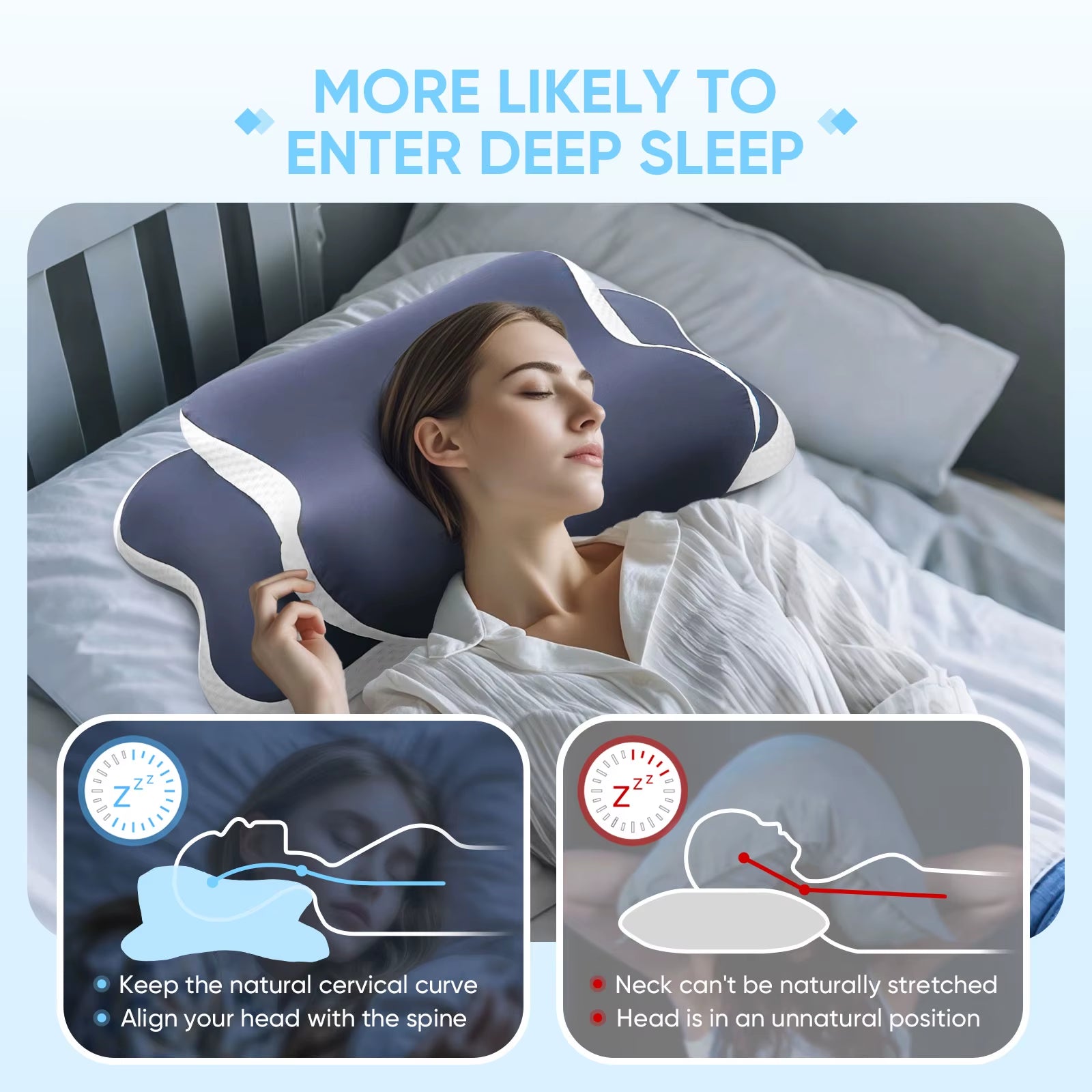 Memory Foam Pillow Cervical Pillow Neck Pain Relief Contour Ergonomic Orthopedic Neck Support for Side Back Stomach Sleeper Gift